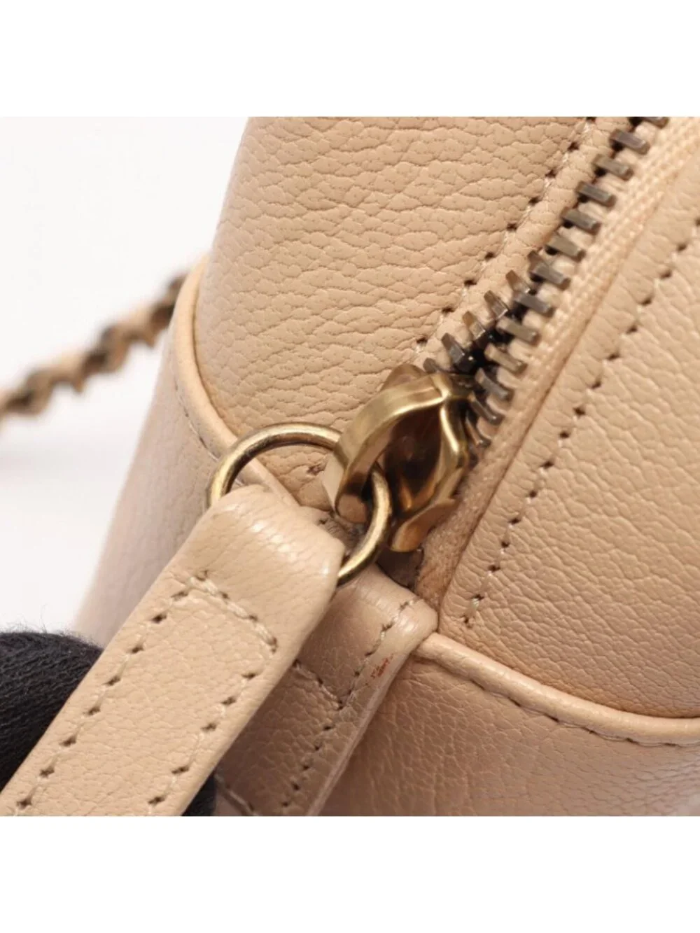 Chanel Shoulder Bag Bias Stitch Antique Gold Beige Leather Chain